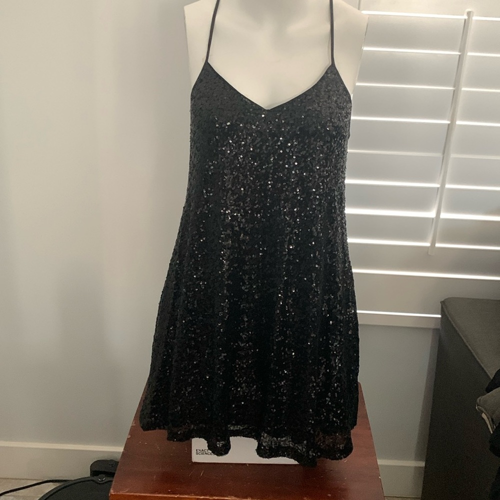 Black sequin shift dress, size 6